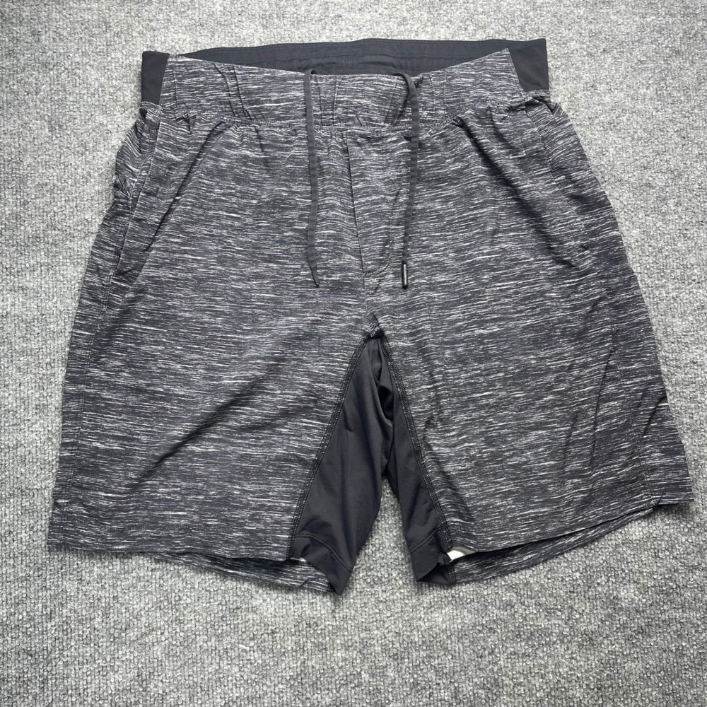 Lululemon Mens Space Dye Athletic Shorts with Liner Black White 9 Inch Inseam